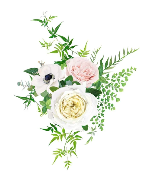 Zarte Romantische Vektor Blumenstrauß Illustration Aquarell Anemonenblüte Errötendes Rosa Cremegelbe — Stockvektor