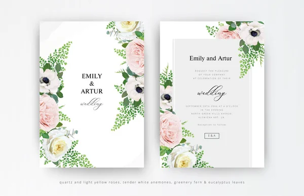 Invitation Vectorielle Mariage Floral Inviter Enregistrer Jeu Carte Date Roses — Image vectorielle