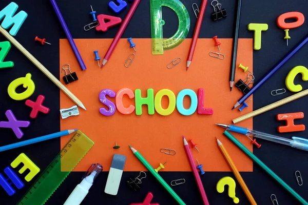 School Subjects Word School Surrounded Stationery — Stock Photo, Image