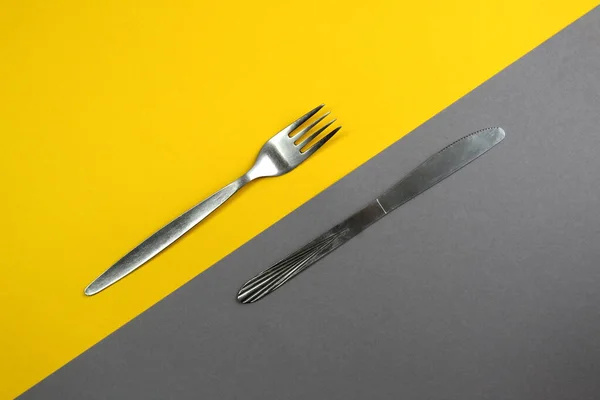 Knife Fork Lie Yellow Gray — Stock Photo, Image