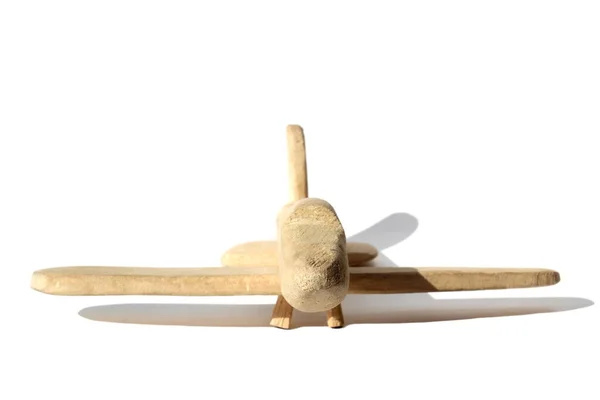 Domowej Roboty Drewniany Samolot Stoi Białym Tle — Zdjęcie stockowe