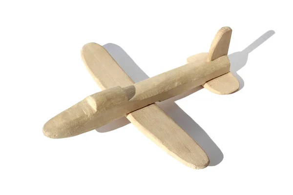 Domowej Roboty Drewniany Samolot Stoi Białym Tle — Zdjęcie stockowe