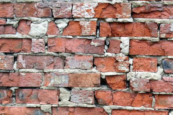 Textura Parede Tijolo Dilapidado Vermelho Velho — Fotografia de Stock