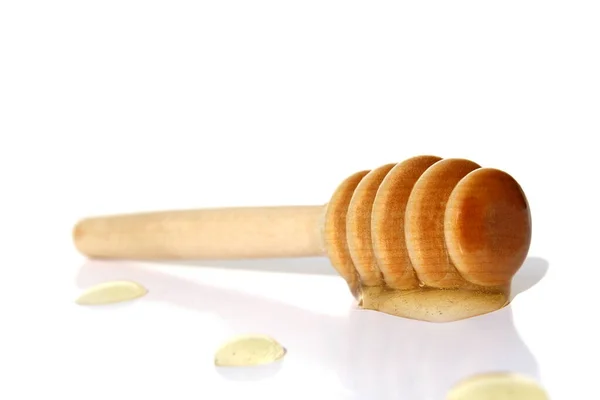 Cuchara Con Miel Encuentra Sobre Fondo Blanco —  Fotos de Stock