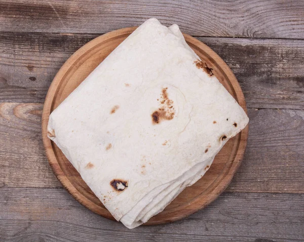 Feuilles Lavande Sur Une Planche Cuisine Ronde Bois — Photo