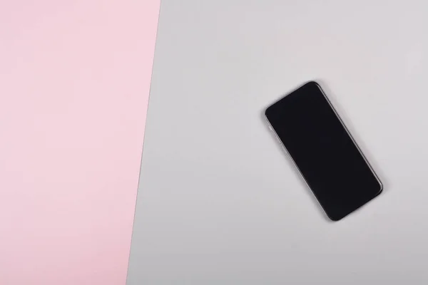 Smartphone Kleurrijke Achtergrond Met Kopieerruimte Moderne Minimale Stijl Close Bovenaanzicht — Stockfoto
