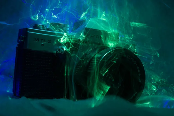 Oude Analoge Camera Licht Schilderen Bliksem Elektriciteit — Stockfoto