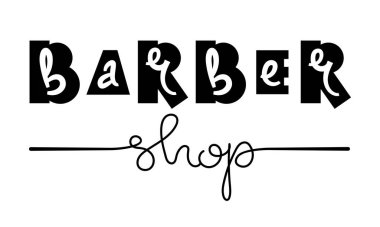 Kare şeklinde el yazısıyla yazılmış bir berber dükkanı. Beyazda izole edilmiş