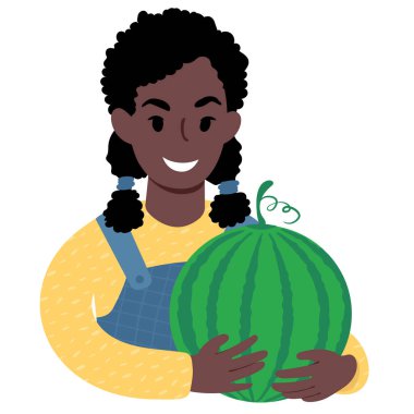 Koca karpuzlu Afrikalı kız. Düz Biçim İllüstrasyonu