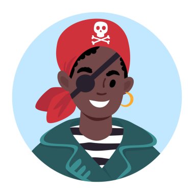 Korsan kostümlü Afrikalı çocuk. Düz Biçim İllüstrasyonu