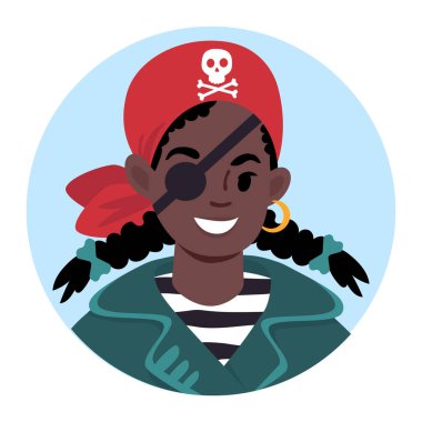 Korsan kostümlü Afrikalı kız. Düz Biçim İllüstrasyonu