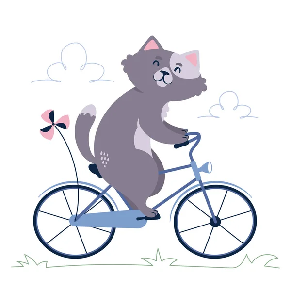 Kot na rowerze. Cute zwierząt charakter wektor ilustracji. — Wektor stockowy