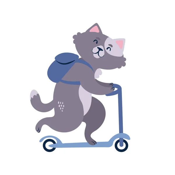 Kot na hulajnodze. Cute zwierząt charakter wektor ilustracji. — Wektor stockowy