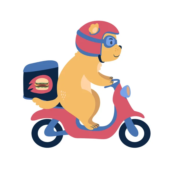 Собака доставки їжі на мотоциклі. Векторні ілюстрації ізольовані на білому . Ліцензійні Стокові Вектори