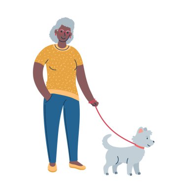 Tasmalı bir köpeği dolaştırmak. düz biçim illüstrasyonu.