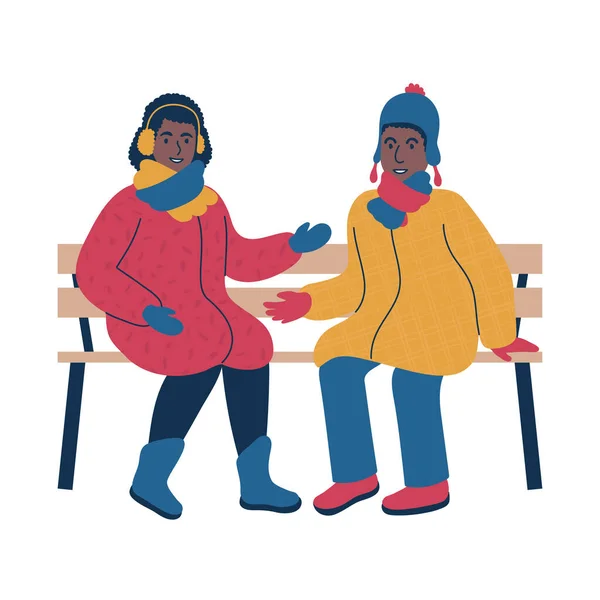 Дружеский разговор между двумя людьми в зимнее время. Изолированная векторная иллюстрация. — стоковый вектор