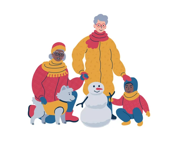 Familienzeit zusammen draußen im Winter. Isolierte Vektorillustration. lizenzfreie Stockillustrationen