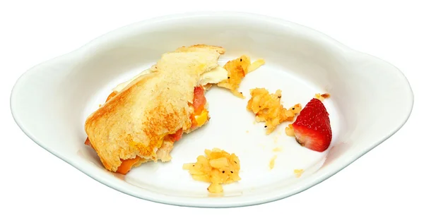 Mezza mangiata Egg Sandwich, Hashbrown, Fragola — Foto Stock