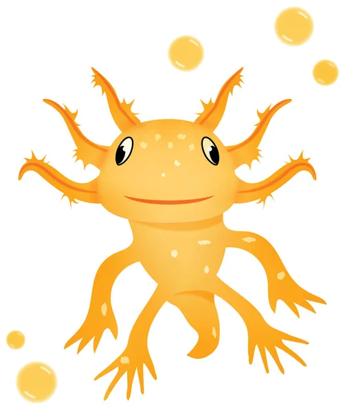 Golden Albino Axolotl Con Macchie Occhi Neri Bolle Gialle Illustrazione Foto Stock