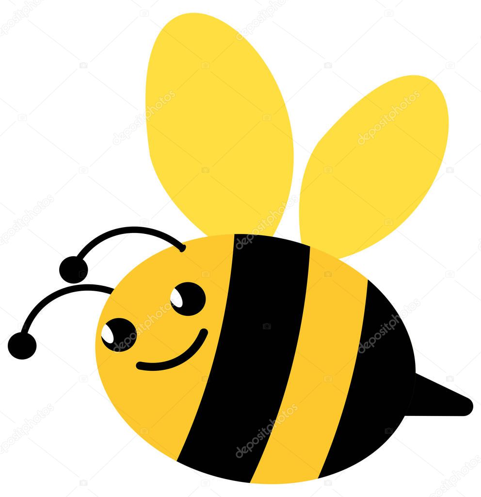 Single Black and Yellow Bumblebee with Smiling Face Illustration Isolated on White with Clipping Path for Sublimnation Designs