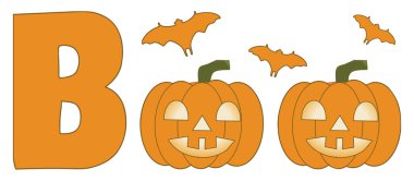 Boo Balkabağı ve Yarasalar Cadılar Bayramı Resimleri Kolayca Şeffaf Arkaplan İçin Kırpma Yolu ile Beyazda İzole Edildi.