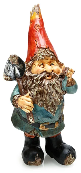 Gnome adorável jardim de madeira com pá — Fotografia de Stock
