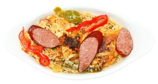 Cajun jambalaya voodoo huhn und wurst in schüssel — Stockfoto