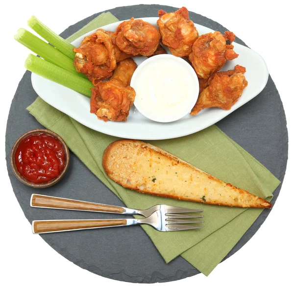 Spicy Chicken Wings with Celery Sticks and Ranch — Stock Photo, Image