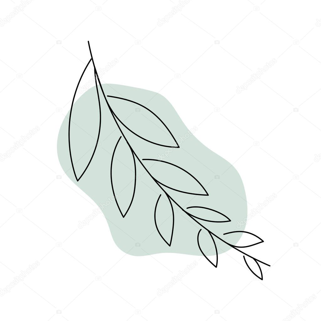 Vector abstract leaf illustration using for logo, wedding, stories, posters. Minimal modern leaves art. Doodle Leaves art with spot. Botanical vector logo print.