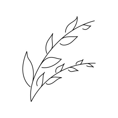 Logo, düğün, hikâye ve posterler için kullanılan vektör soyut yaprak çizimi. Asgari modern yaprak sanatı. Doodle Leaves doğrusal sanat. Botanik vektör logosu izi.