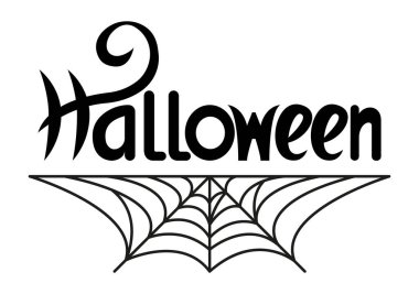 Cadılar Bayramı için mektup. Beyaz arka planda örümcek ağı olan bir mektup. Kaligrafik tasarım.