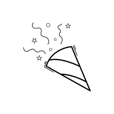 Konfeti partisi doğrusal simgesi. Parti için 10 illüstrasyon. Beyaz arkaplanda konfeti logosu izole edildi. 