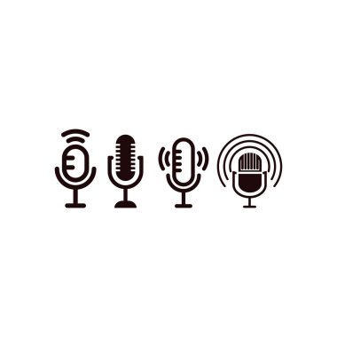 Mic podcast con tasarım şablonu izole edilmiş vektör illüstrasyonu