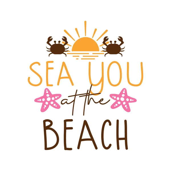 Zee Aan Het Strand Belettering Typografie — Stockvector