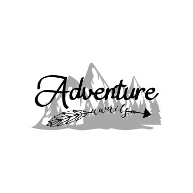 Adventure awaits quote lettering typography illustration vector