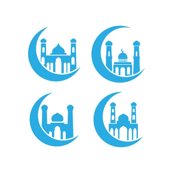 Moschee Ikone Design Set Bundle Vorlage Isoliert — Stockvektor