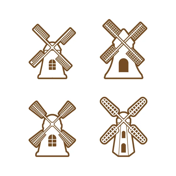 Windmühle Icon Design Set Bundle Template Isoliert — Stockvektor