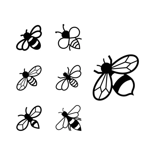 Abeja icono diseño conjunto paquete plantilla aislada — Vector de stock