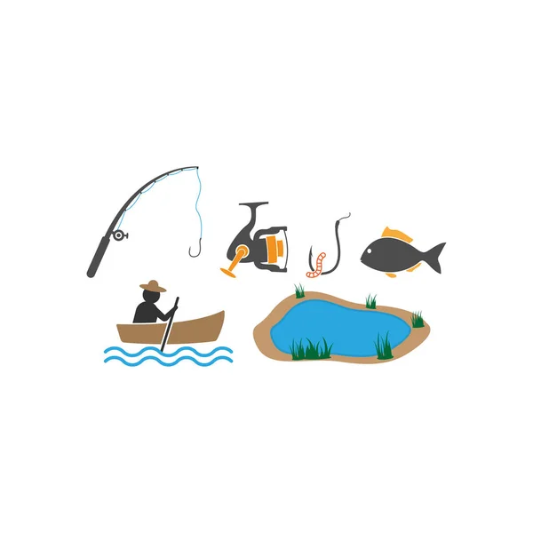Fishing lake icon design set bundle template isolated — Stock Vector