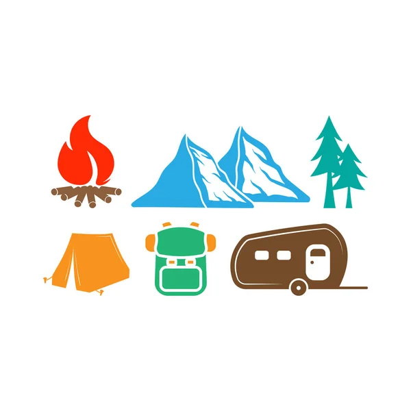 Camping icon design set bundle template isolated — Stock Vector