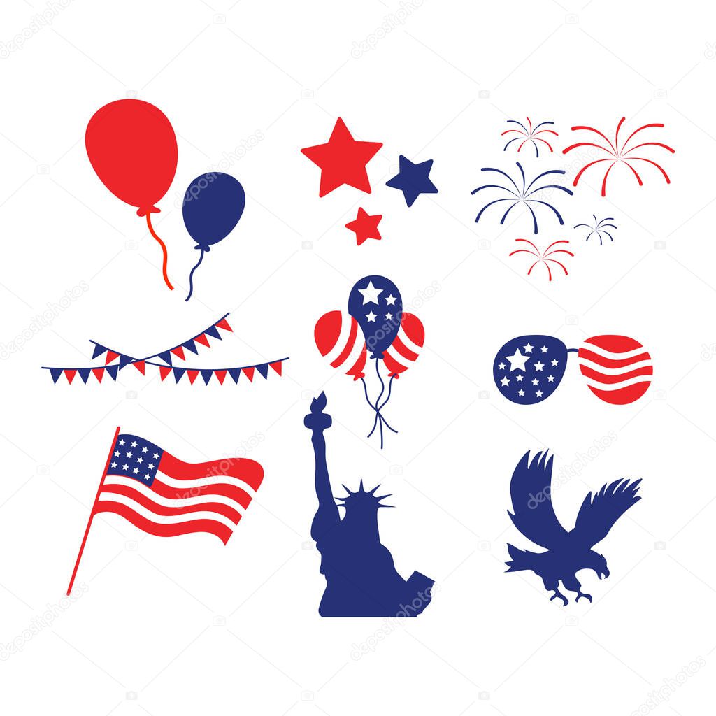 Usa 4th july icon design set bundle template isolated