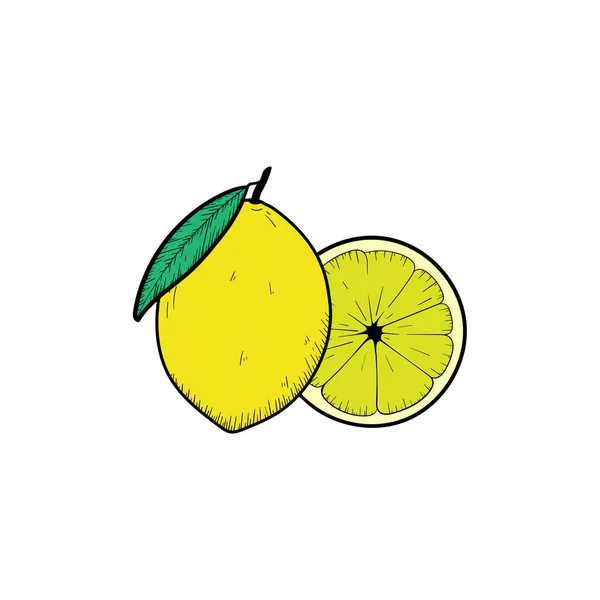 Limone Frutta Disegnato Mano Illustrazione Clipart Icona — Vettoriale Stock