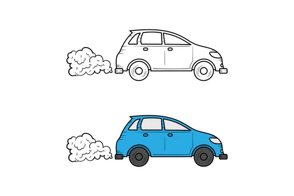 Contaminación del escape del coche dibujado a mano ilustración boceto y color — Vector de stock