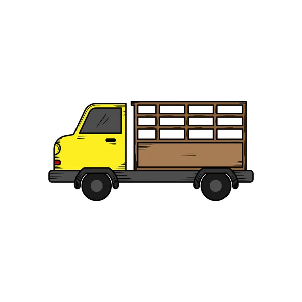 農家のトラックの手描きイラストデザインテンプレート孤立 — ストックベクタ