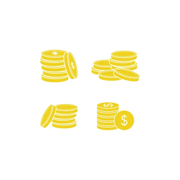 Pila Moneda Icono Conjunto Diseño Plantilla Ilustración Aislado — Vector de stock