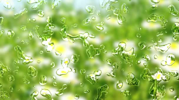 Gouttelettes Pluie Générées Par Ordinateur Sur Des Paysages Naturels Flous — Video