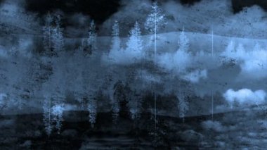 Kara orman hareket eden bulutlar ve şekillerle