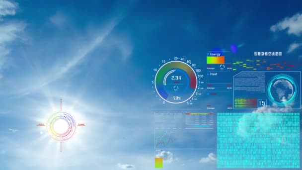 Güneş Güneş Hücresi Hologramı Bulutlu Bir Zaman Atlaması Gelecekçi Teknolojide — Stok video