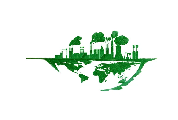 Sanayi fabrikası yaprak kesiyor. Zehirli duman çevreyi yok eder. Dünyayı yeşil doğal ekolojiden kurtar. kırpma yolu.