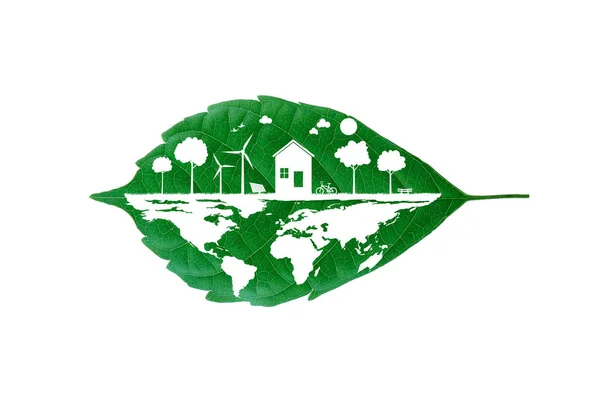 Будинок Турбіною Єктом Чистої Енергії Сонячних Батарей Ріже Зелений Лист — стокове фото